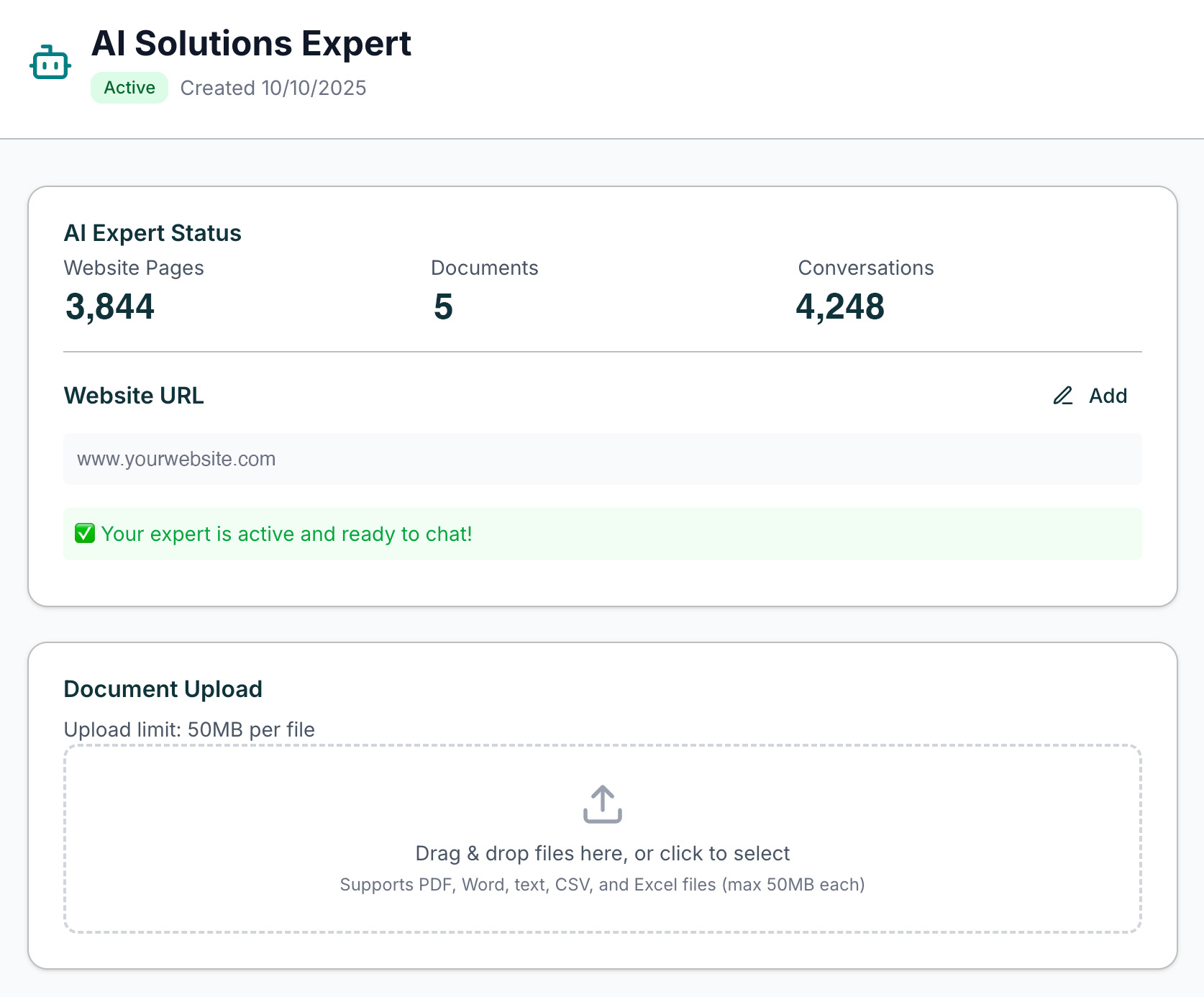 Knowledge Ingestion Interface Mockup